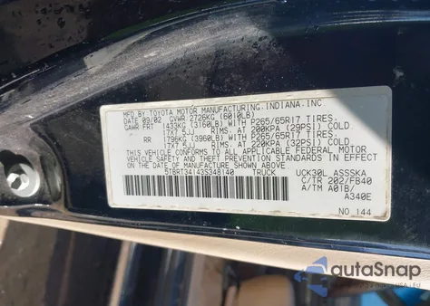 2003 Toyota Tundra Sr5 V8 z USA, uszkodzony, nr VIN 5TBRT34143S348140